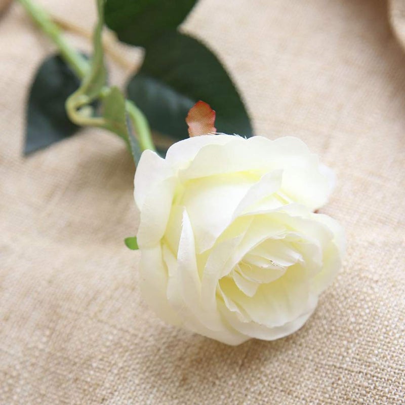 Amzali Artificial Flowers, Real Looking Blush Fake Rose Long Stem Silk Artificial Rose Flowers Home Decor for Bridal Wedding Bouquet, Centerpieces Birthday Flower Party Garden floral Arrangement White - Image 3